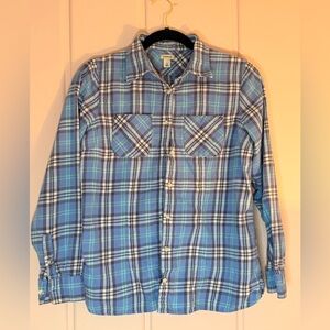 L.L. Bean Women’s Casual Blue and White Plaid Flannel Cotton Shirt sz Small